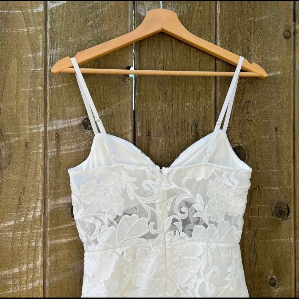 Ivory White Lace Trumpet Organza Midi Dress 🌿 - Picture 7 of 11